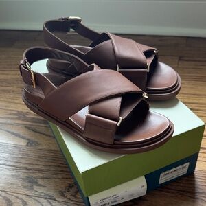 Marni Brown Leather Fussbett Crisscross Slingback Sandals 39 or US 9